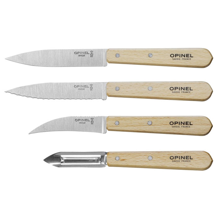 Opinel Set de cuchillos de cocina Les Essentiels de 4 piezas con mango de madera de haya