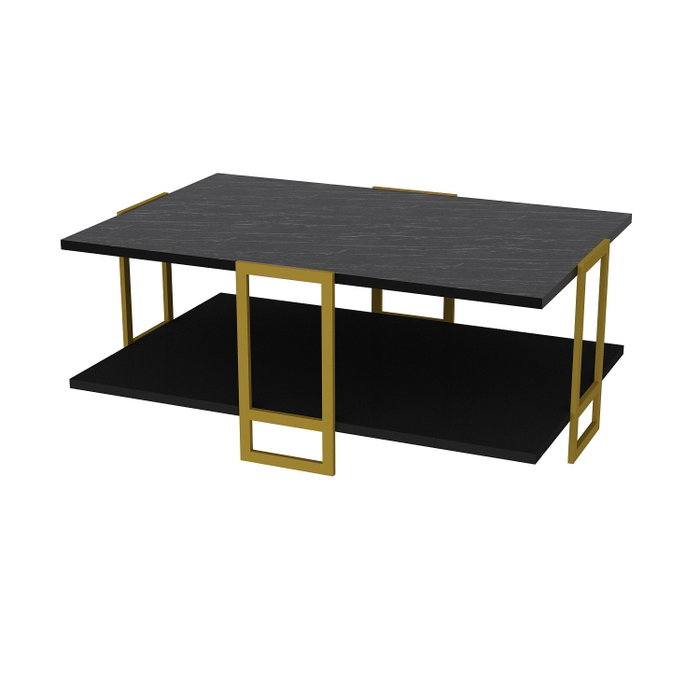 Hanah Home Mesa de Centro Polka - Black Inspiración Barroca Diseño Mármol Patas Metal Tablero Melamina 18mm Elegante y Sofisticada para Salón 91.5x61.5x36.6cm