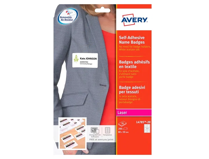 Avery Identificativo Adhesivo Acetato de Seda 80x50 mm Removible Laser Caja 100 Unidades
