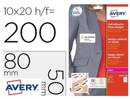 Avery Identificativo Adhesivo Acetato de Seda 80x50 mm Removible Laser Caja 100 Unidades