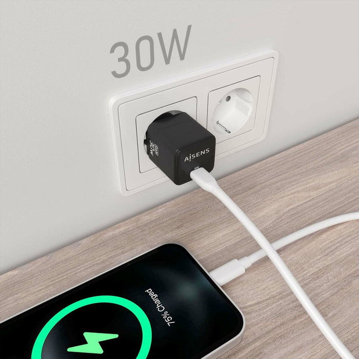 Aisens Cargador GaN 30W USB-C Negro Aisens Cargador GaN 30W USB-C Negro