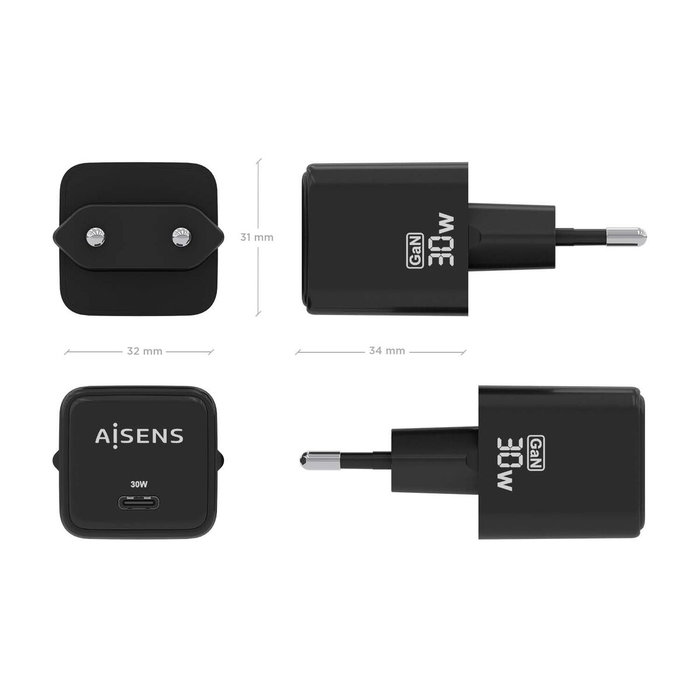 Aisens Cargador GaN 30W USB-C Negro Aisens Cargador GaN 30W USB-C Negro