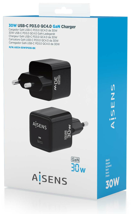 Aisens Cargador GaN 30W USB-C Negro Aisens Cargador GaN 30W USB-C Negro