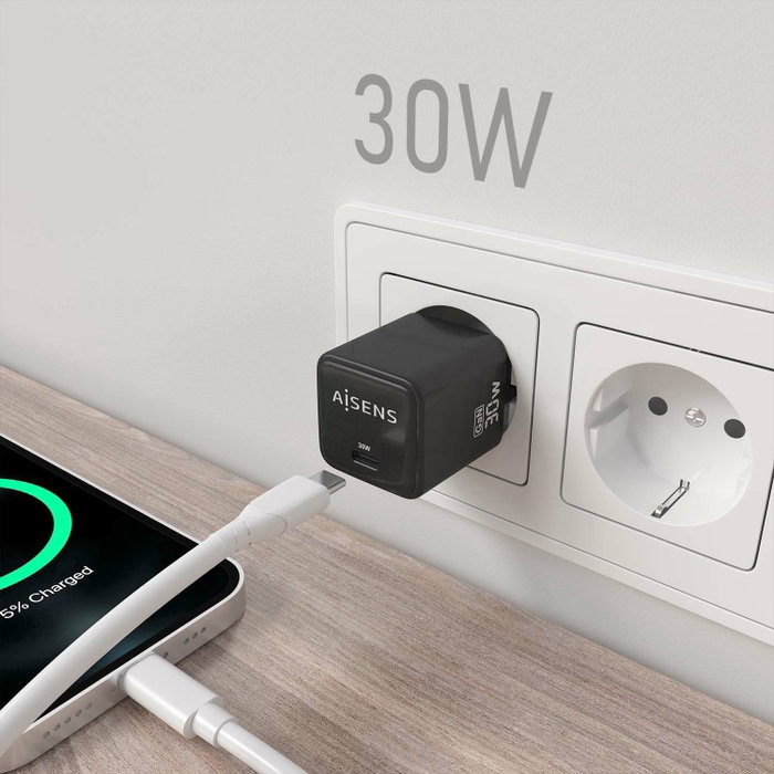 Aisens Cargador GaN 30W USB-C PD3.0 QC4.0 Negro ASCH-30W1P036-BK Aisens Cargador GaN 30W USB-C PD3.0 QC4.0 Negro ASCH-30W1P036-BK