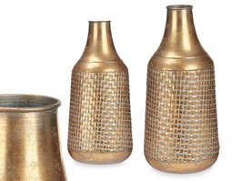 Giftdecor Jarron Relieve Conico Oro Envejecido Metal 21 cm x 44 cm x 21 cm (Set de 4)