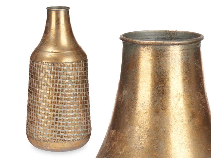 Giftdecor Jarron Relieve Conico Oro Envejecido Metal 21 cm x 44 cm x 21 cm (Set de 4)
