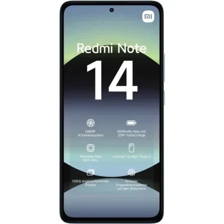 Xiaomi Redmi Note 14 Smartphone, 8GB RAM 256GB, Pantalla AMOLED 6.67" 120Hz, Cámara 108MP, Batería 5500 mAh, Carga 33W, Color Azul Xiaomi Redmi Note 14 Smartphone, 8GB RAM 256GB, Pantalla AMOLED 6.67" 120Hz, Cámara 108MP, Batería 5500 mAh, Carga 33W, Color Azul