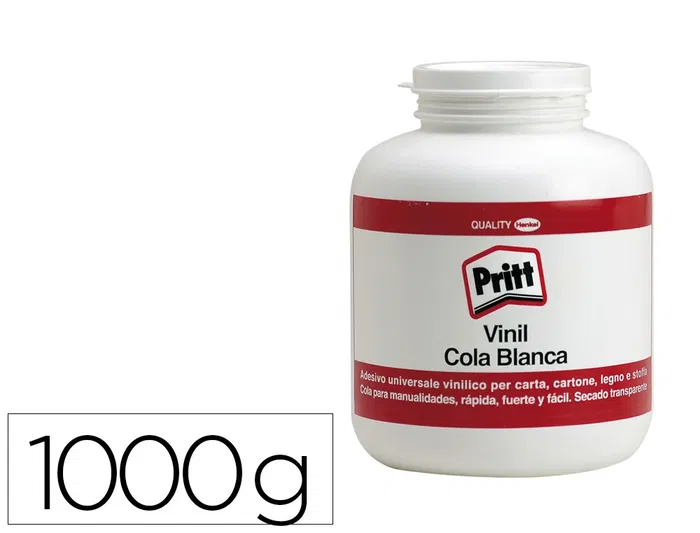 PRITT Cola Vinílica Blanca - Pegamento para Manualidades y Uso Escolar - Bote 1000 g - Aplicación Directa con Boquilla - No Inflamable PRITT Cola Vinílica Blanca - Pegamento para Manualidades y Uso Escolar - Bote 1000 g - Aplicación Directa con Boquilla - No Inflamable