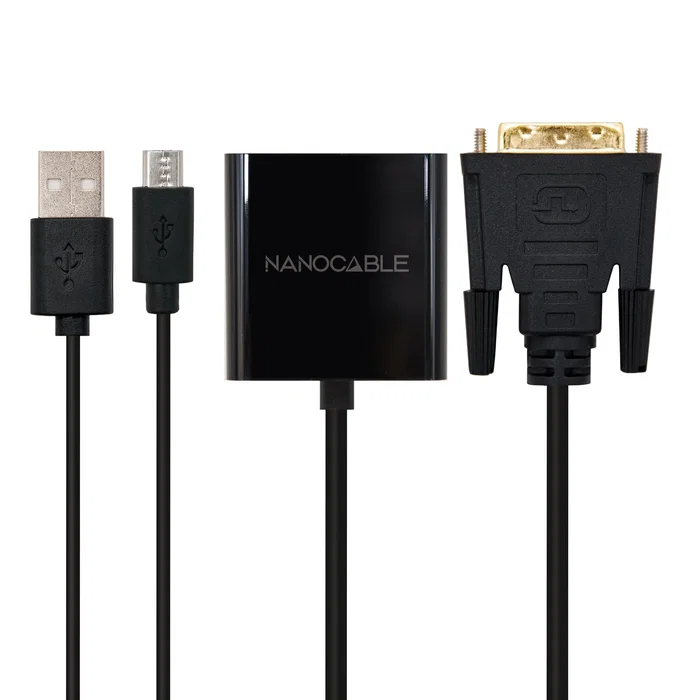 Nanocable Adaptador Conversor DVI 24+1 Macho a VGA HDB15 Hembra - Cable 10 cm / 0.1 m Negro - Soporte 1080p - Referencia 10.16.2008-BK