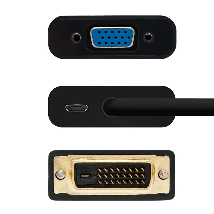 Nanocable Adaptador Conversor DVI 24+1 Macho a VGA HDB15 Hembra - Cable 10 cm / 0.1 m Negro - Soporte 1080p - Referencia 10.16.2008-BK