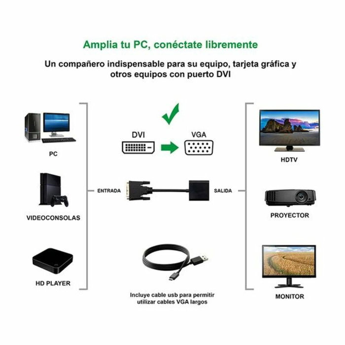 Nanocable Conversor DVI 24+1 Macho a VGA Hembra, 10 cm, Negro Nanocable Conversor DVI 24+1 Macho a VGA Hembra, 10 cm, Negro