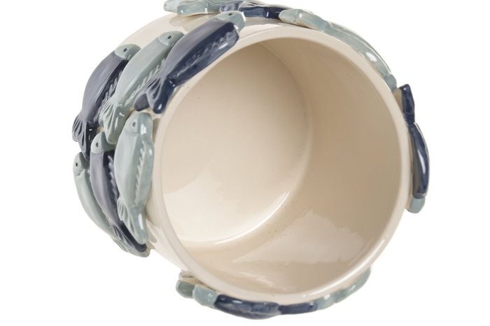 DKD Home Decor Macetero Atlantico Azul Blanco con Peces Cerámica