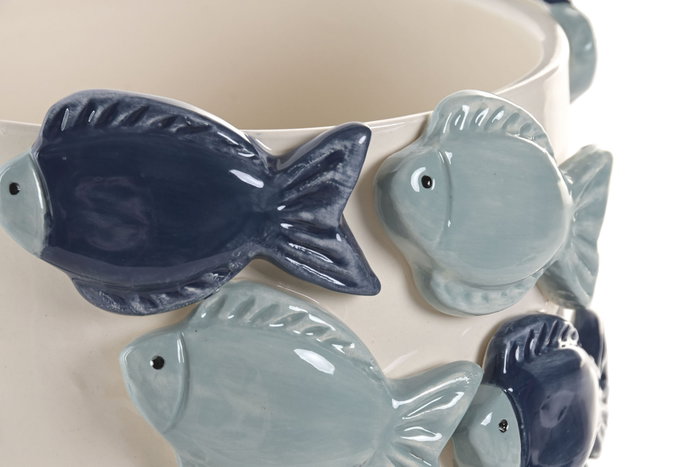 DKD Home Decor Macetero Atlantico Azul Blanco con Peces Cerámica