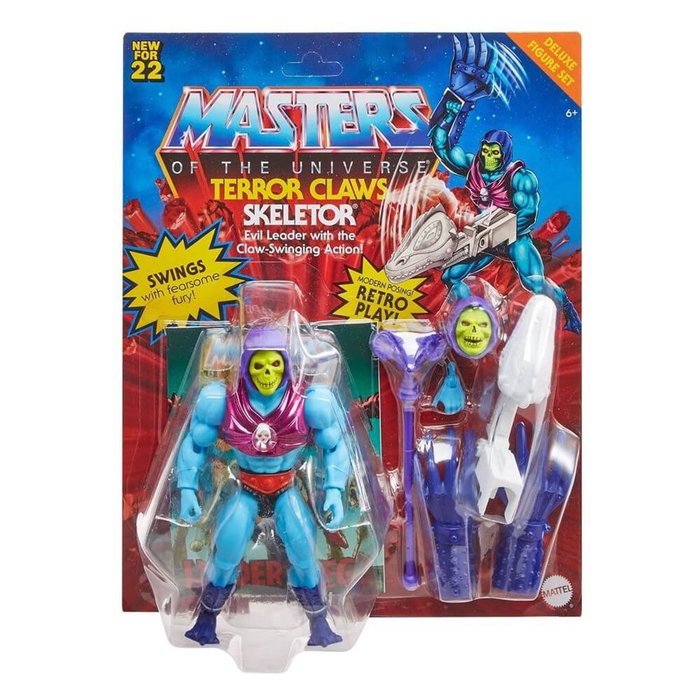 Mattel Figura Skeletor Puño Volador Masters Of The Universe 14cm Serie Netflix PVC con Arma y Efecto Power Attack