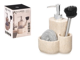 Kinvara Dosificador de cocina con estropajo y cepillo, Crema
