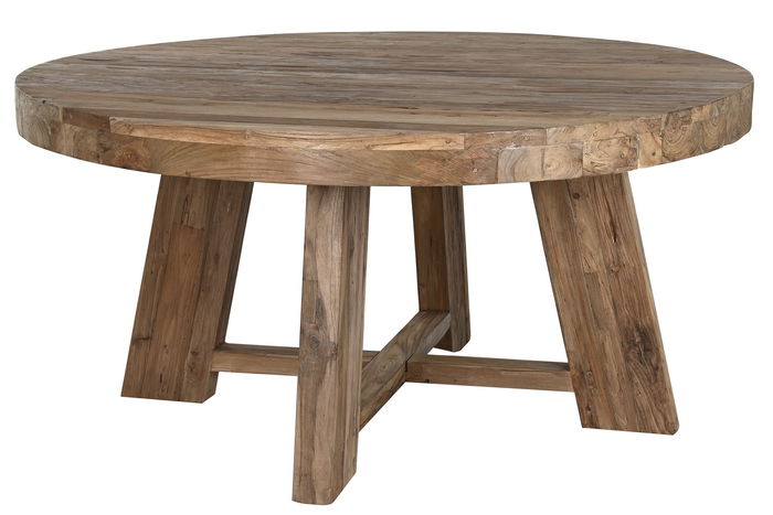 DKD Home Decor Mesa Comedor Item Home Redonda 160 x 160 x 78 cm Teca Reciclada Desmontable