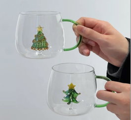 DKD Home Decor Vasos de Borosilicato con Árbol 3D, Pack de 2, 420ml