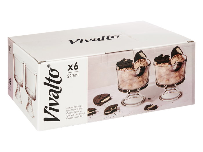 Vivalto Copa Helado Vidrio 290 ml, Capacidad 9.5x10.5x9.5 cm, Transparente y Apta Lavavajillas (Set de 24)