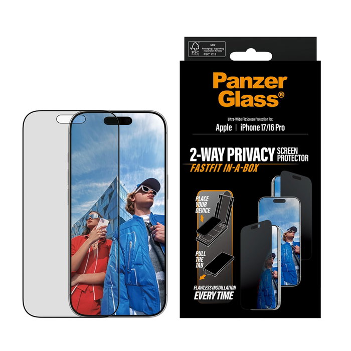 PanzerGlass Protector de Pantalla 2-Way Privacy Ultra-Wide Fit para iPhone 17 y iPhone 16 Pro
