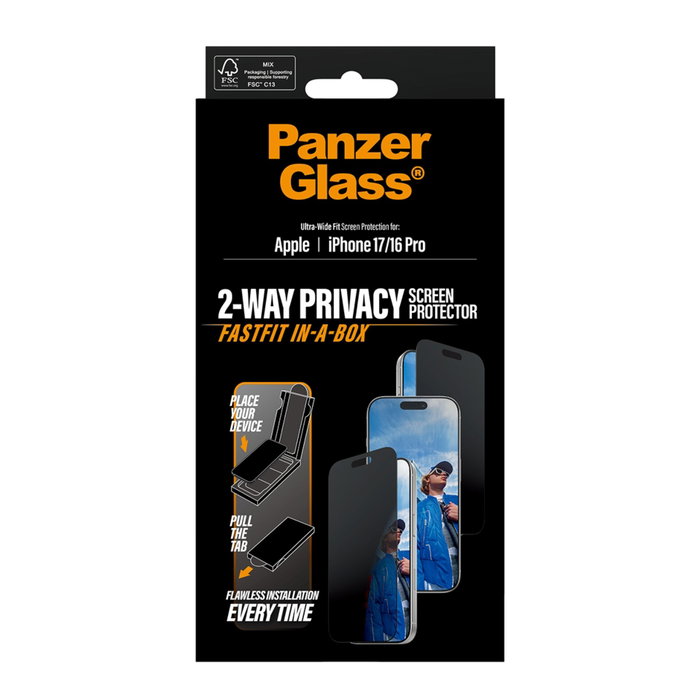 PanzerGlass Protector de Pantalla 2-Way Privacy Ultra-Wide Fit para iPhone 17 y iPhone 16 Pro