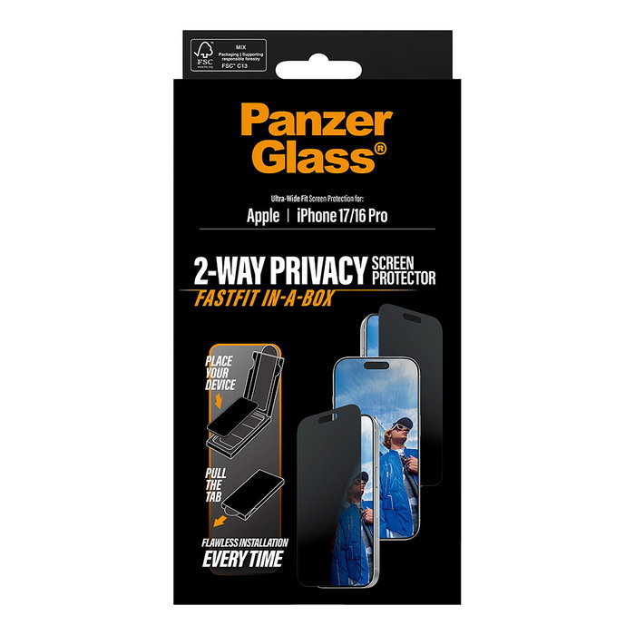 PanzerGlass Protector de Pantalla Privacy Ultra-Wide Fit para iPhone 17 e iPhone 16 Pro