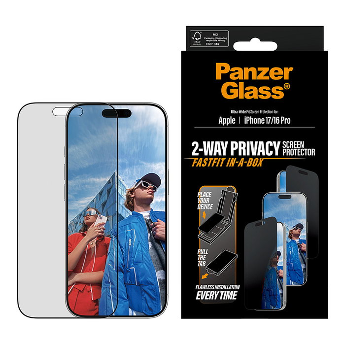 PanzerGlass Protector de Pantalla Privacy Ultra-Wide Fit para iPhone 17 e iPhone 16 Pro