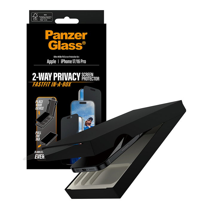 PanzerGlass Protector de Pantalla Privacy Ultra-Wide Fit para iPhone 17 e iPhone 16 Pro