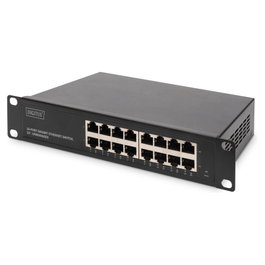 Digitus Conmutador Switch Ethernet Gigabit 16 Puertos No Gestionado, 10/100/1000 Mbps, Montaje Rack 1U, Modelo para 10"