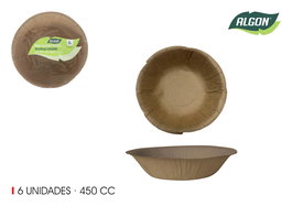 Algon Set 6 Bol Cartón Kraft 450cc 18.5 x 4 x 18.5 cm (24 Unidades)