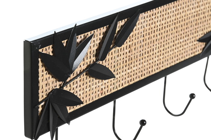 DKD Home Decor Perchero Oriental Natural Negro Hierro Ratan 4.5 x 16 x 40 cm (2 Unidades)