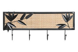 DKD Home Decor Perchero Oriental Natural Negro Hierro Ratan 4.5 x 16 x 40 cm (2 Unidades)