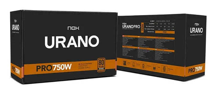 Nox Urano PRO 750W 80 Plus Bronze Fuente de Alimentación ATX - Cables Planos - Ventilador 120mm - Negro