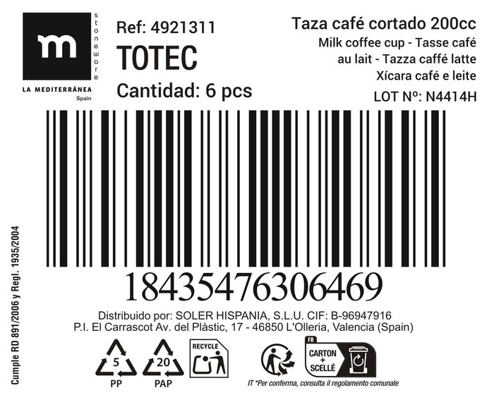 Inde Taza Cafe Cortado 200cc Ø7x8.5cm (24 Unidades)