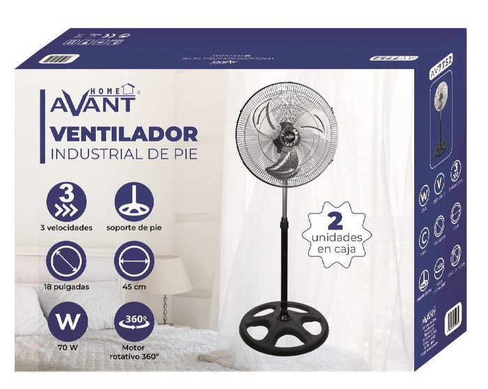 AVANT Ventilador Industrial 18 Pulgadas 70W Motor 360 Grados - 2 Unidades en Caja