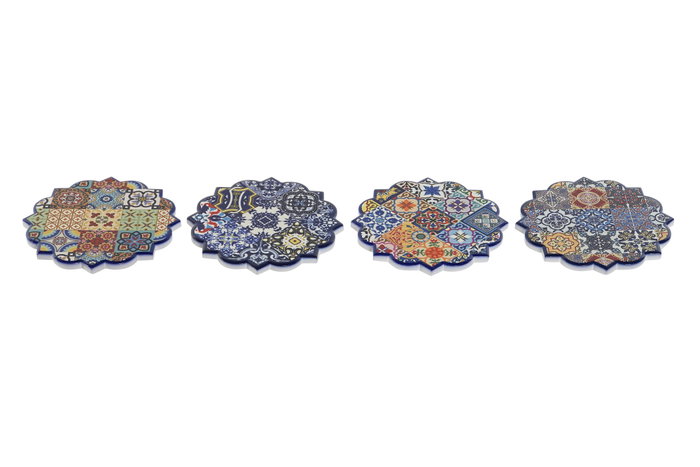 DKD Home Decor Posavasos de Dolomita Azulejos Multicolor