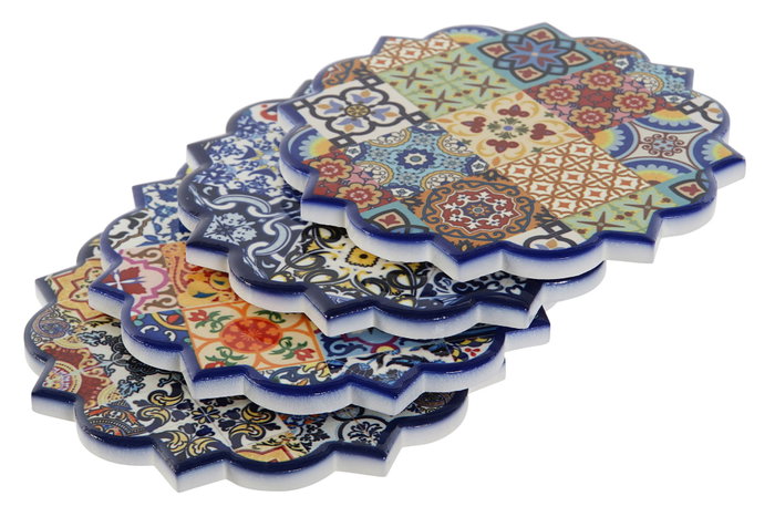 DKD Home Decor Posavasos de Dolomita Azulejos Multicolor