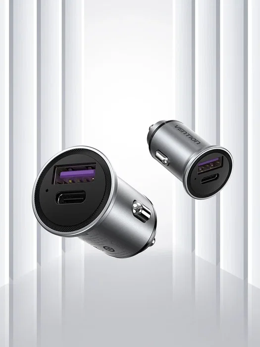 Vention FFFH0 Cargador de Coche 30W con USB-C y USB-A, Gris