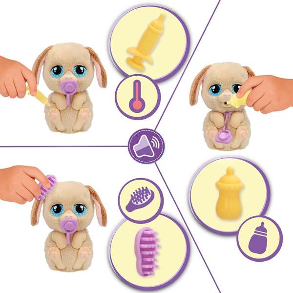 Imc Toys Peluche Baby Paws Perro Recién Nacido con Sonido y Luces, Incluye Cuna Transportín, Biberón y Accesorios, 10.3 cm