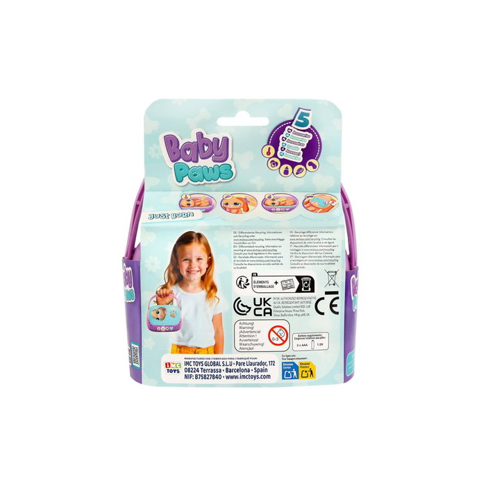 Imc Toys Peluche Baby Paws Perro recién nacido con accesorios