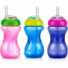 Nuby Vasos a prueba de fugas con pajitas flexibles (paquete de 3) - Niñas