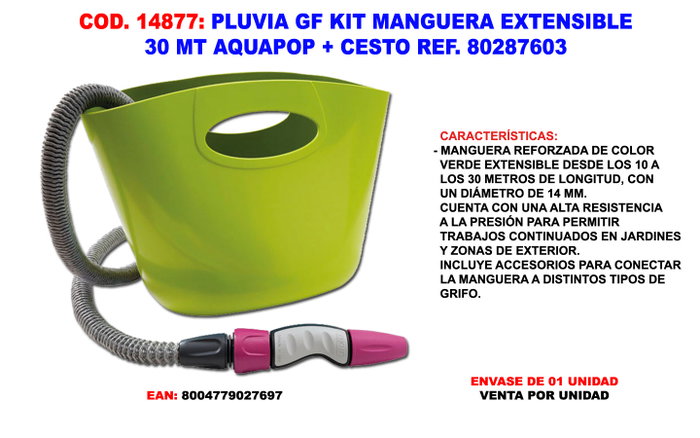 GF Kit Manguera Extensible Aquapop 30 m con Cesto GF Kit Manguera Extensible Aquapop 30 m con Cesto