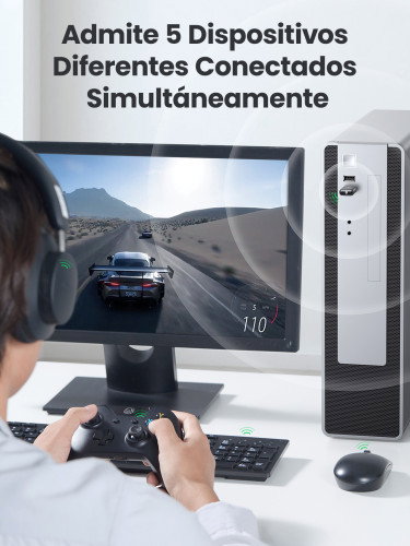 UGREEN Adaptador Bluetooth 5.0 para PC USB Plug and Play con Alta Velocidad y Largo Alcance (Hasta 60 pies), Compatible con Windows 11/10/8.1/7 - 80889