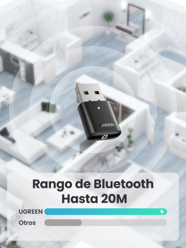 UGREEN Adaptador Bluetooth 5.0 para PC USB Plug and Play con Alta Velocidad y Largo Alcance (Hasta 60 pies), Compatible con Windows 11/10/8.1/7 - 80889