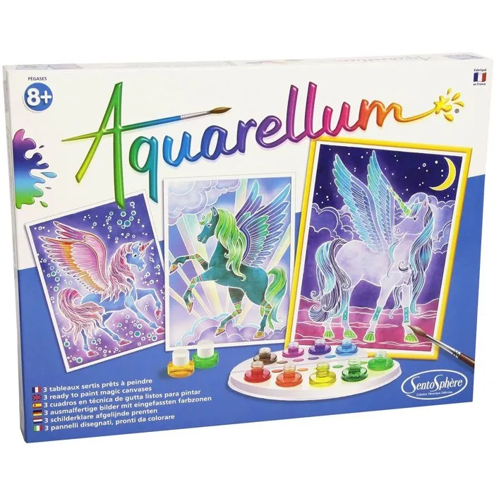 Sentosphere SEN3373910063203 Aquarellum - Kit de Acuarela Pegaso con 9 Colores y 3 Pinturas en Papel Vitela para +7 Años