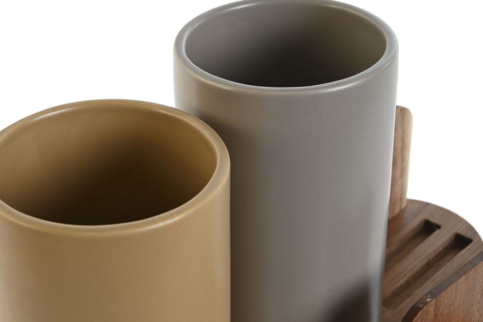 DKD Home Decor Bote Utensilios Basicos Chinalight 23 Gris Beige 9.5 x 18.5 x 20 cm (2 Unidades) Dolomite Acacia