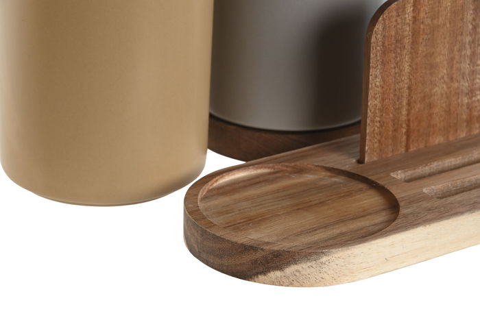 DKD Home Decor Bote Utensilios Basicos Chinalight 23 Gris Beige 9.5 x 18.5 x 20 cm (2 Unidades) Dolomite Acacia