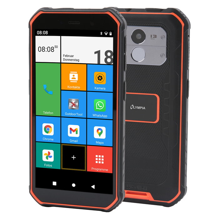 Olympia TREK Outdoor - Móvil Resistente IP68 4G, Pantalla 5.5", 32GB, 3GB RAM, Batería 5000mAh, Android 10, Cámara 13MP, Doble SIM, Color Negro/Naranja Olympia TREK Outdoor - Móvil Resistente IP68 4G, Pantalla 5.5", 32GB, 3GB RAM, Batería 5000mAh, Android 10, Cámara 13MP, Doble SIM, Color Negro/Naranja