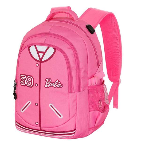Karactermania Barbie Run. Plus Fan Varsity Mochila Escolar Rosa 44x34x21 cm con Puerto USB y Compartimentos Múltiples