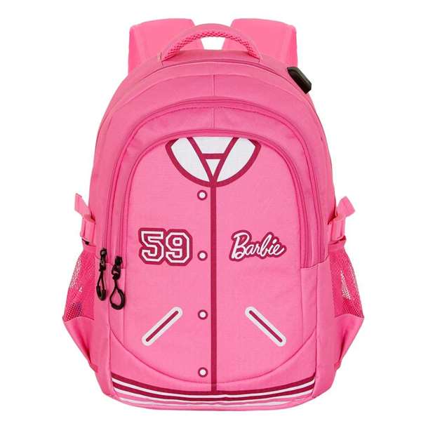 Karactermania Barbie Run. Plus Fan Varsity Mochila Escolar Rosa 44x34x21 cm con Puerto USB y Compartimentos Múltiples