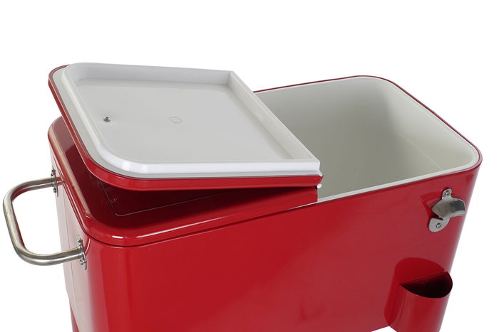 DKD Home Decor Nevera Terraza Y Jardin Rojo 43 x 80 x 74 cm Acero Pp 56 Litros Ruedas